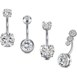 14G Stainless Steel Belly Button Rins, Heart CZ Belly Barbell Piercings, Cute Na
